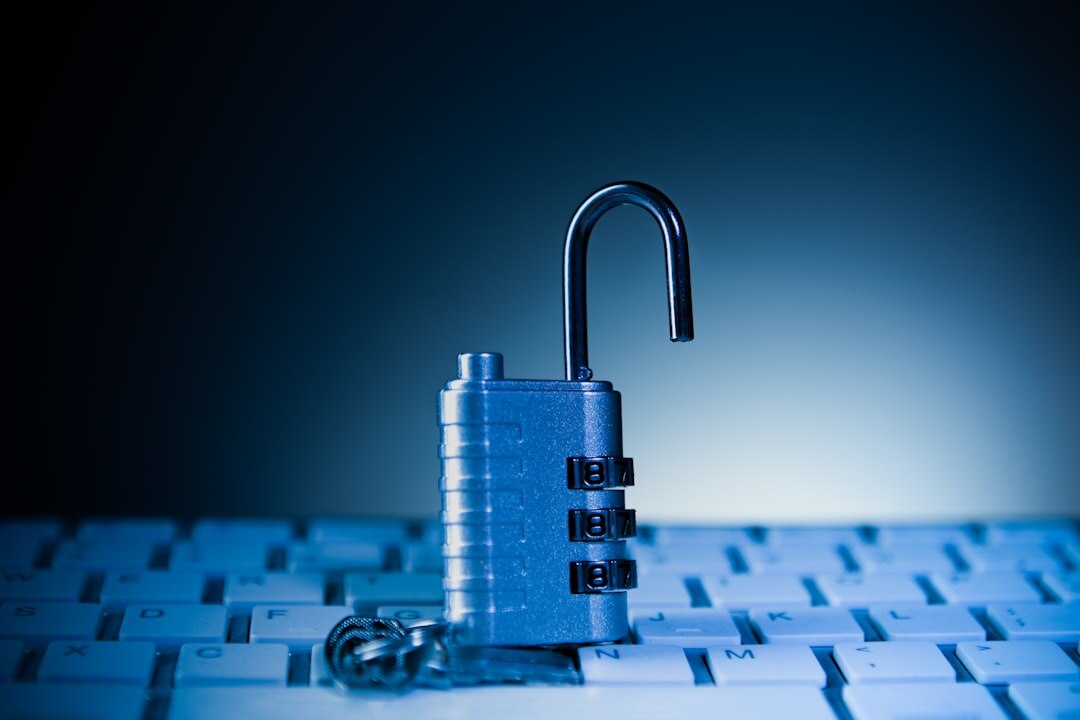 Digital cybersecurity concept with lock icon on blue binary code background